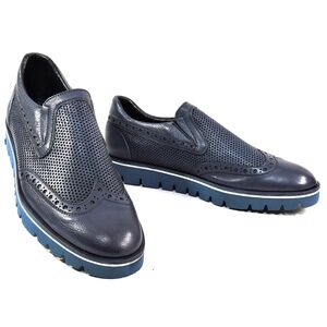 BALDININI 🇮🇹 MEN'S BLUE SOFT LEATHER COMFORT SUMMER FLAT LOAFERS